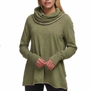 Free People Beach Cowl Neck Green Space Dye Two Tone Sweater
